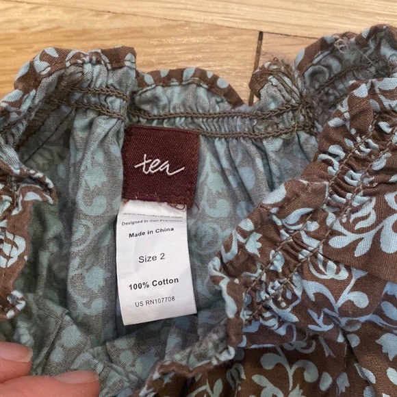 Tea Collection gated floral dress - brown with blue-grey pattern. - Picture 4 of 6
